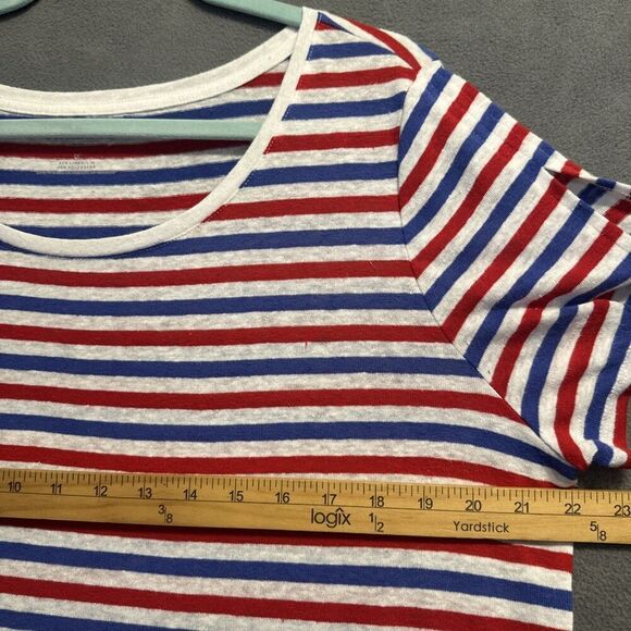 Talbots Linen Blend Top Plus Size 1X Red White Blue Striped Tee 4th of July - Picture 6 of 7